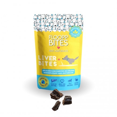FlooppBITES Snacks 100% naturais com sabor de fígado de boi.