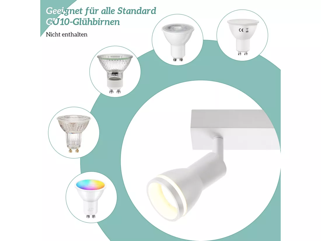 NETTLIFE Spot de plafond LED 2 ampoules blanc salon plafonnier spot orientable GU10 spot lampe moderne