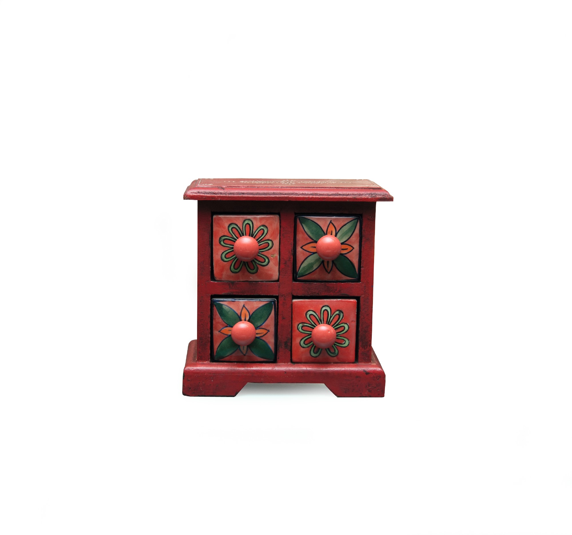 Schubladentruhe mit 4 Keramik-Schüben, rot, B 18 cm, H 18 cm, T 10 cm von fischer's lagerhaus