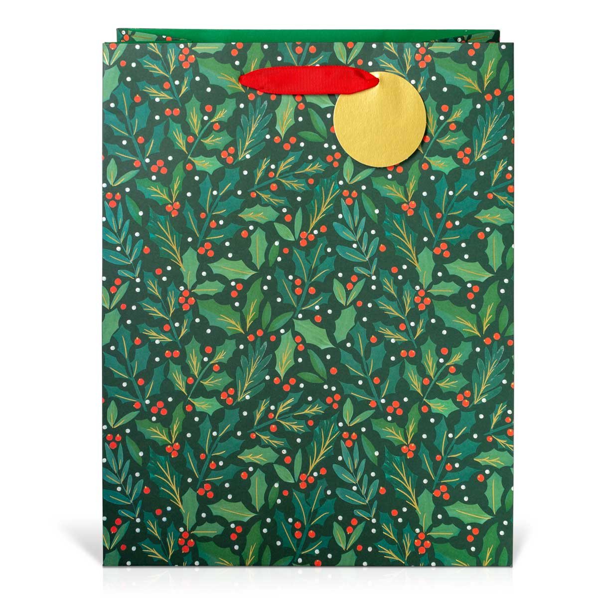 Green Holly Berries Large Portrait Gift Bag