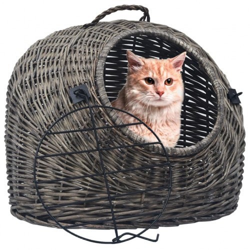 Caixa de transporte para gatos em vime natural, cinza.
