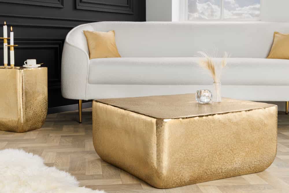 Design Couchtisch UNIT 70cm gold Metall Hammerschlag handmade