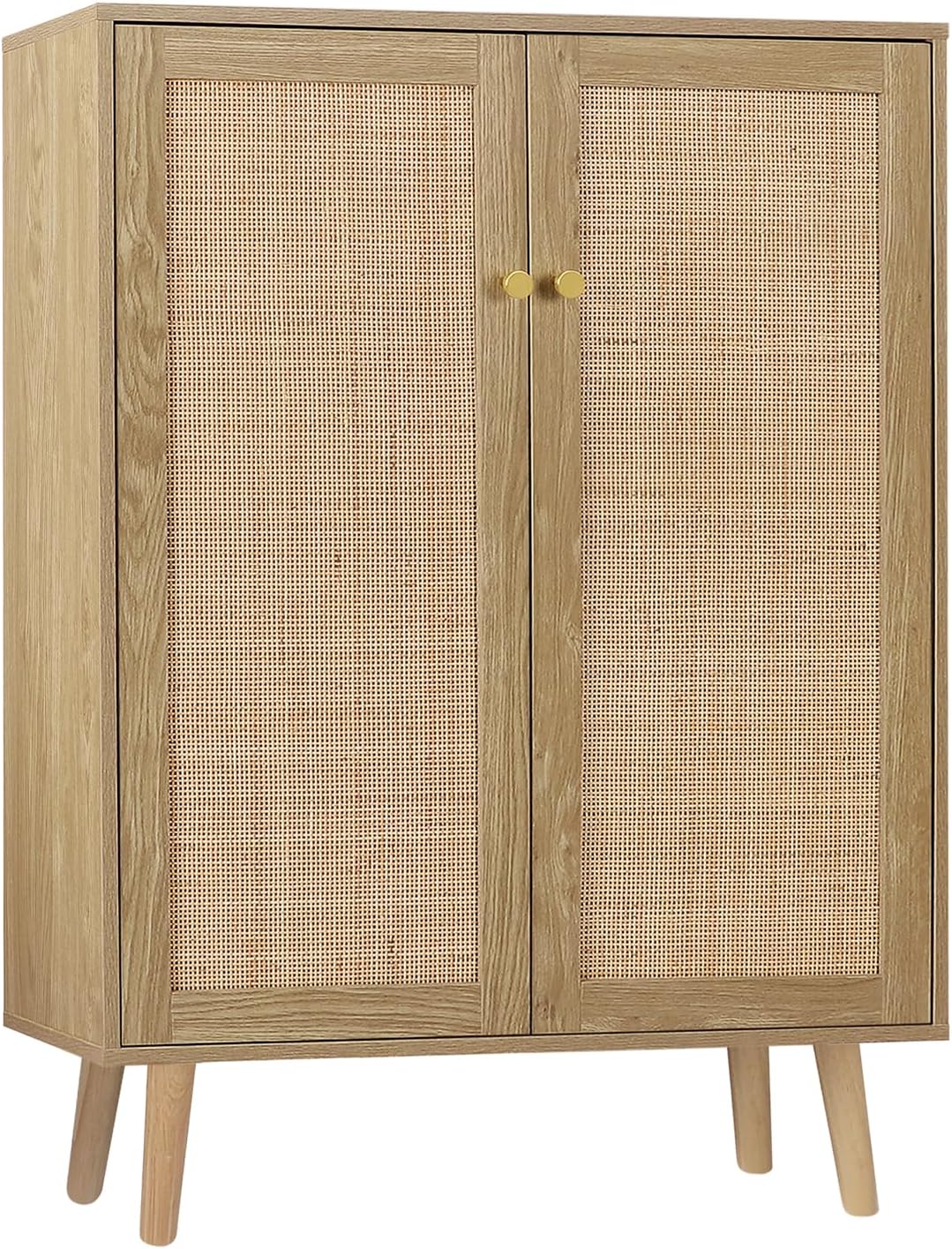 Natur Rattan Küchenschrank, Sideboard mit 2 Türen, Buffetschrank für Küche Aufbewahrungsschrank Möbel, Konsolentisch Kaffeebarschrank TV-Ständer für Wohnzimmer, Esszimmer, Flur