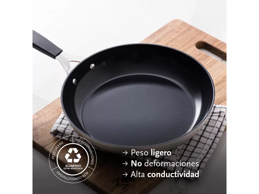 Lot de 3 poêles Ø20Ø24Ø28cm et 3 protections antiadhésives MasterPRO en aluminium forgé