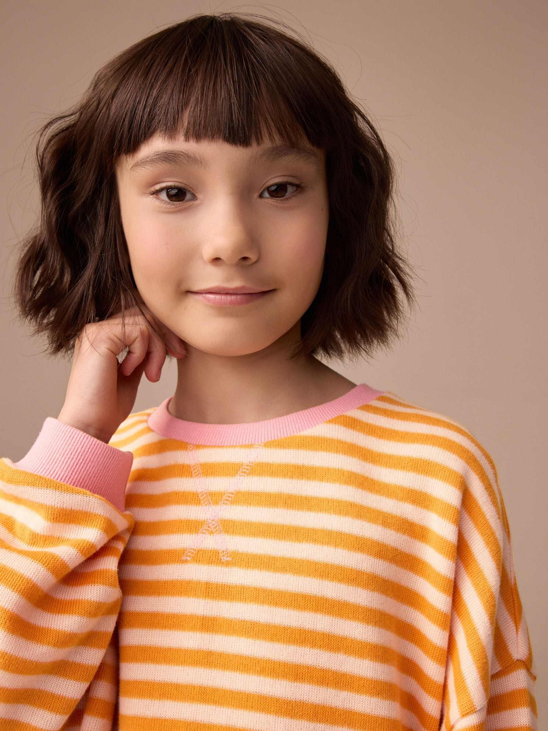 Oranje/roze - Oversized behaaglijke ribbelsweatshirt (3 - 16 jr)