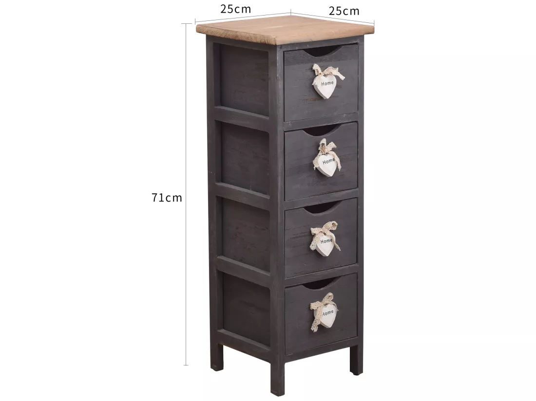 Chiffonnier Chevet 4 Tiroirs Bois Gris Contemporain 71x25x25