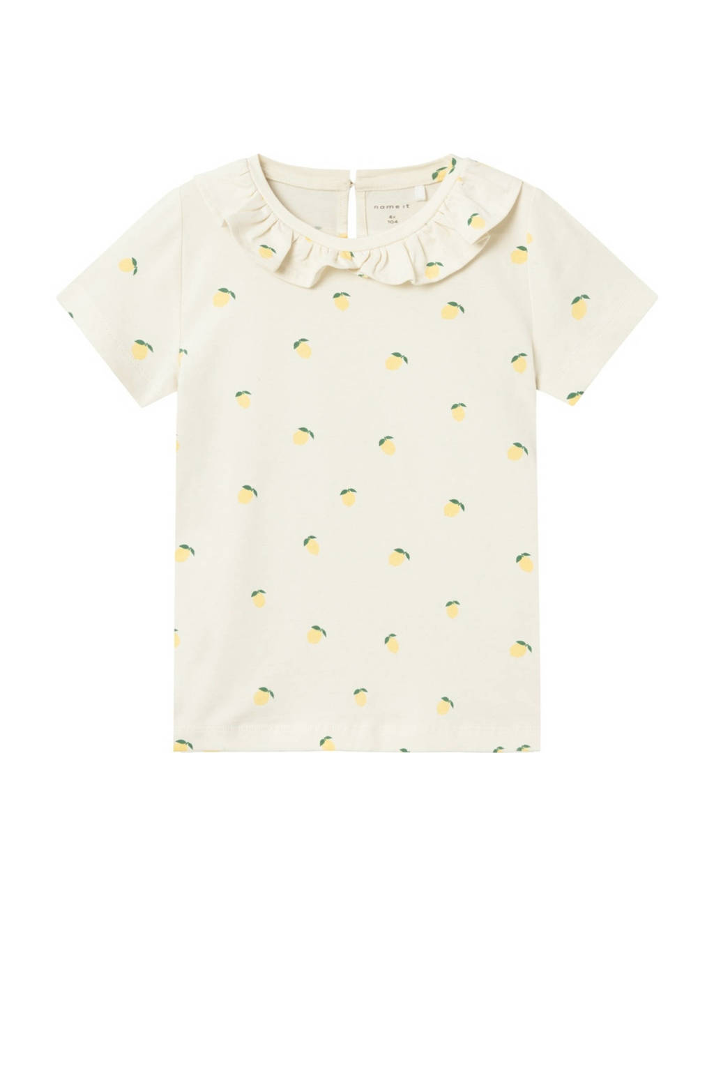 NAME IT T-shirt met all over print en ruches ecru/geel/groen