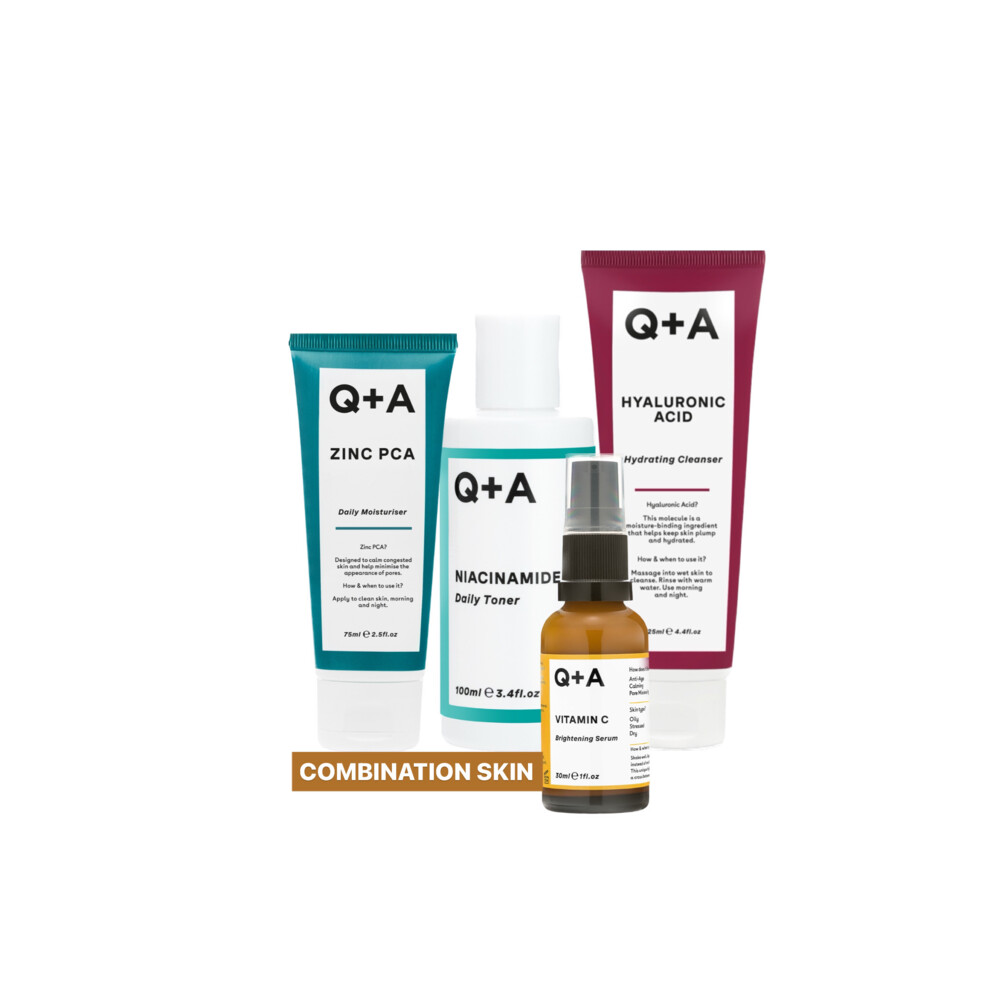 Q+A Combination Skin - Reinigingsgel 1x 125 ml & Toner 1x 100 ml & Gezichtsserum 1x 30 ml & Moisturiser 1x 75 ml - Pakket