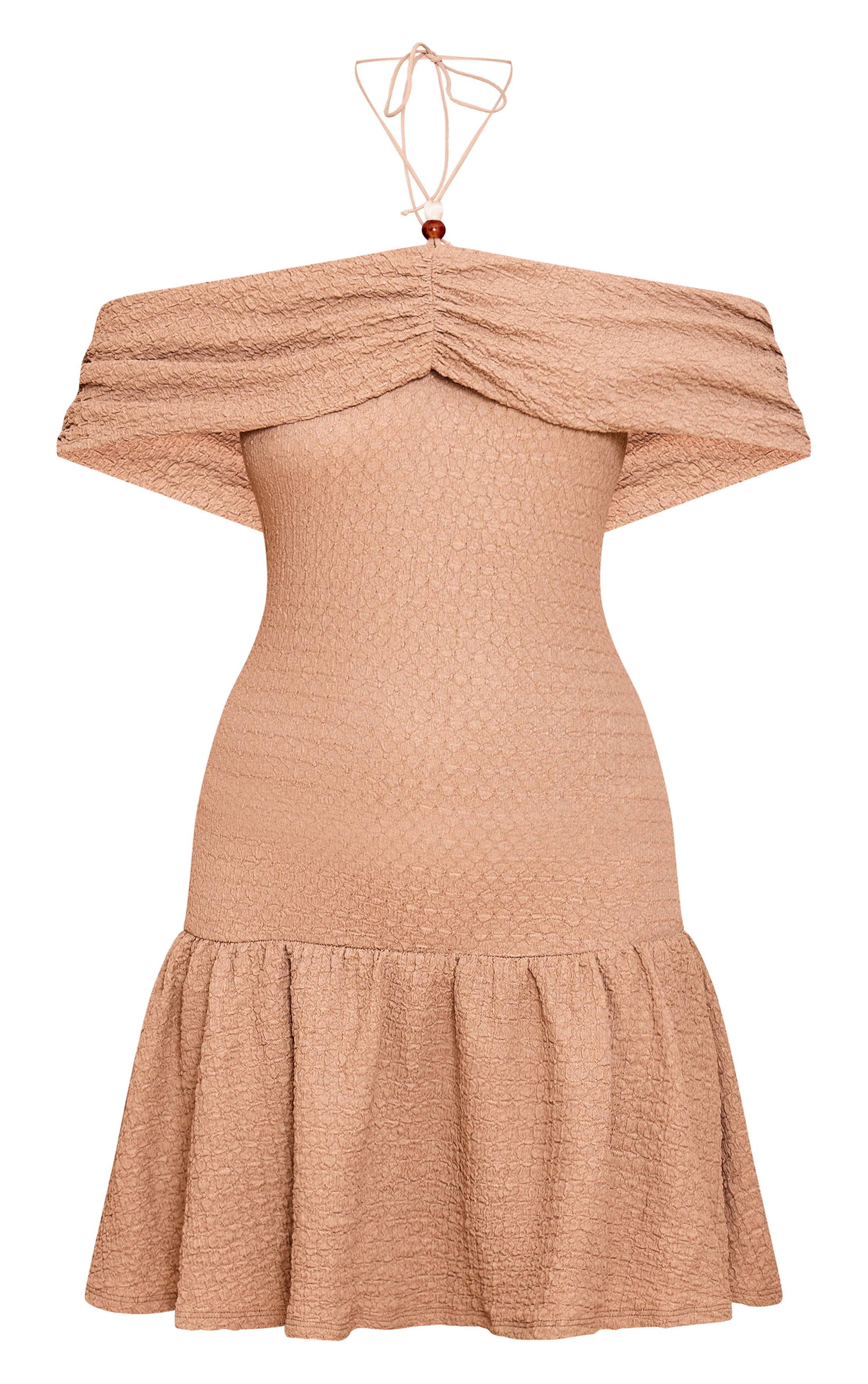 Gris Pierre Robe Droite À Encolure Américaine Avec Détails De Perles Texturées