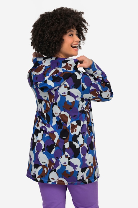 Hoodie, Gesichter-Druck, Kapuze, Langarm