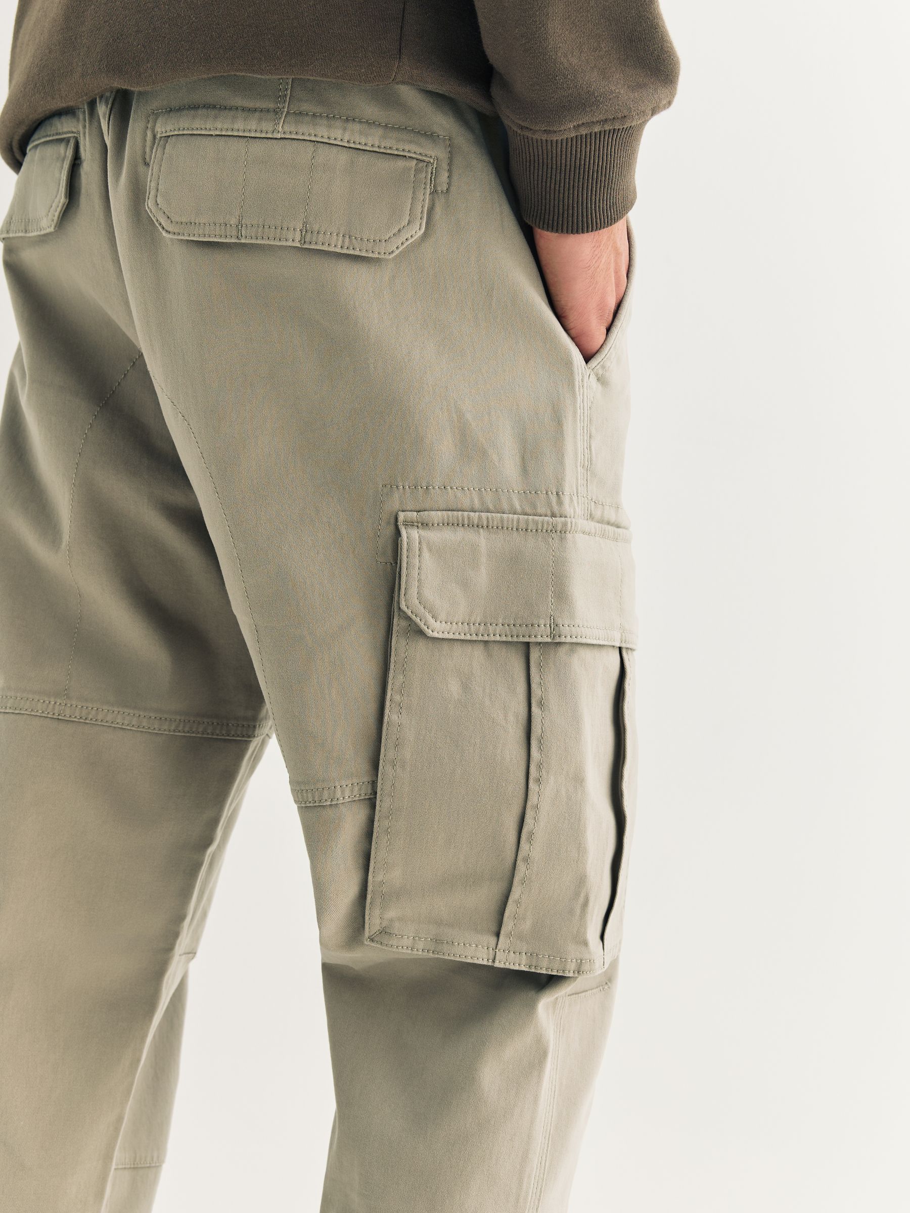 Pastelgeel - Slim Fit - Katoenen cargostretchbroek