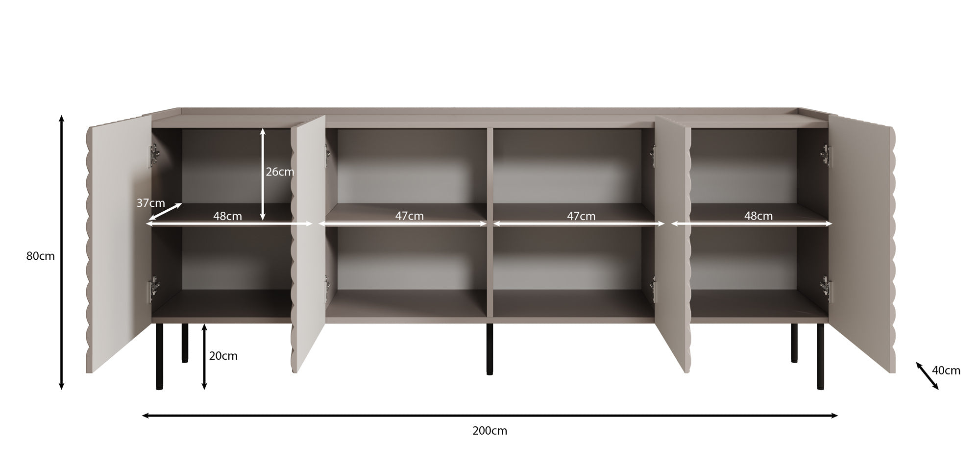 Meubella - Dressoir Laguna - Beige - 200 cm