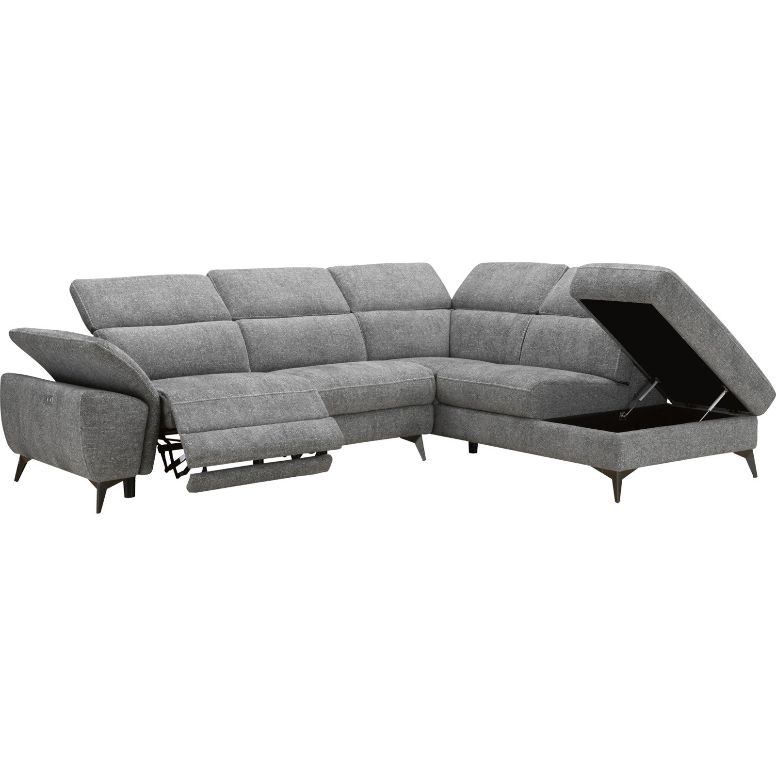 Ecksofa Kiani, Stoff grau, Ottomane rechts