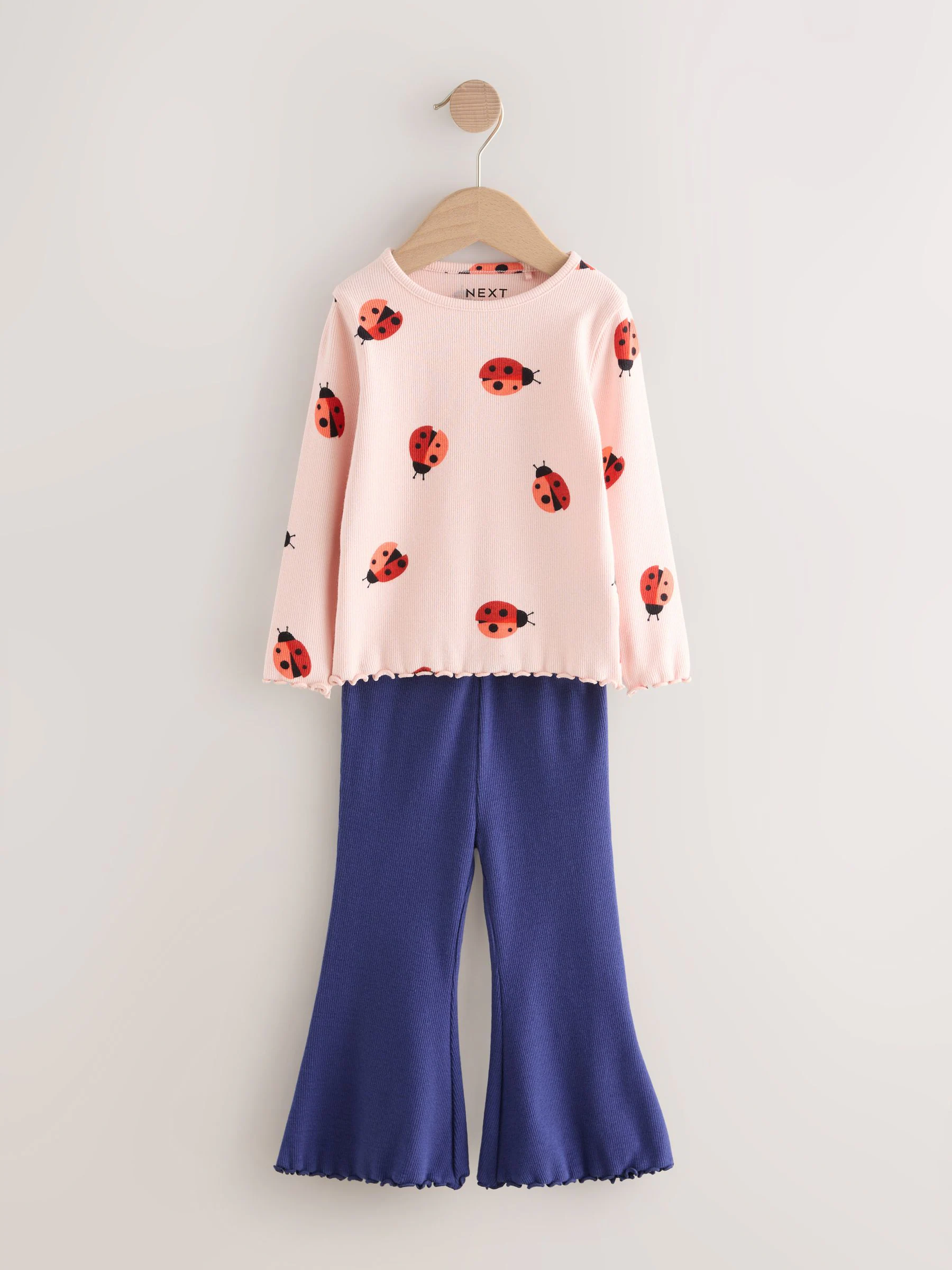 Donkerblauw/roze - Set van 3 tops en flared leggings (3mnd-7jr)