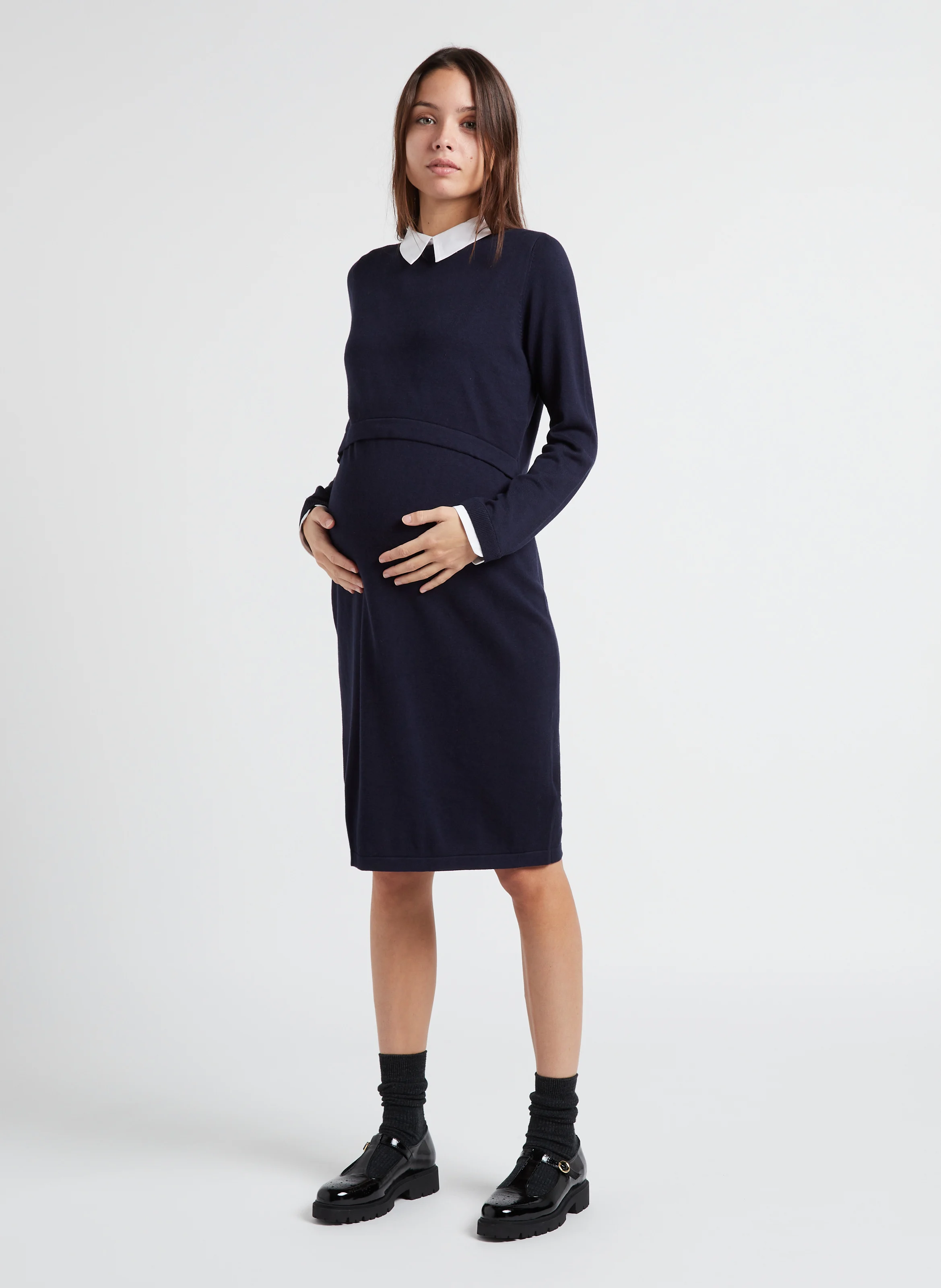HARLENE - Robe pull de grossesse en coton mélangé | Bleu