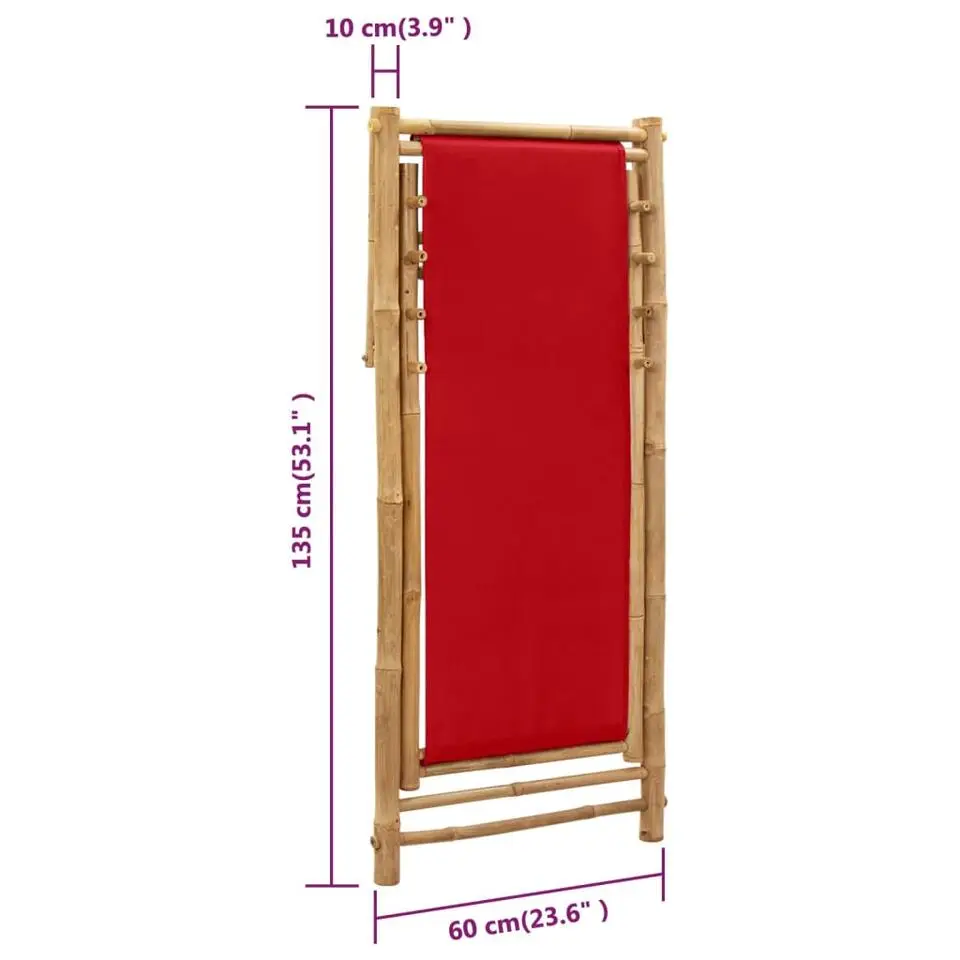 vidaXL - Ligstoel - Rood - Bamboe en canvas