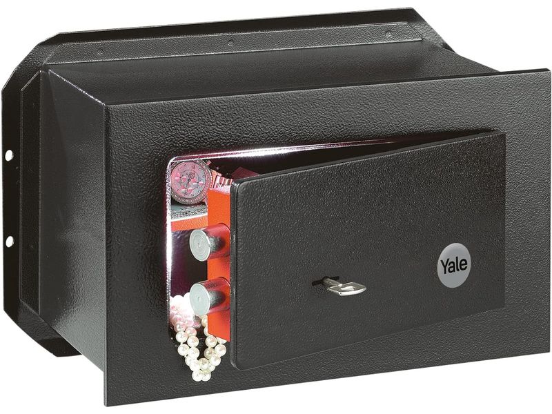 Yale Value Safe Wandtresor, Schwarz, Key Only, 7.7 l Wandtresor mit hochsicherem Doppelbart-Schliesssystem