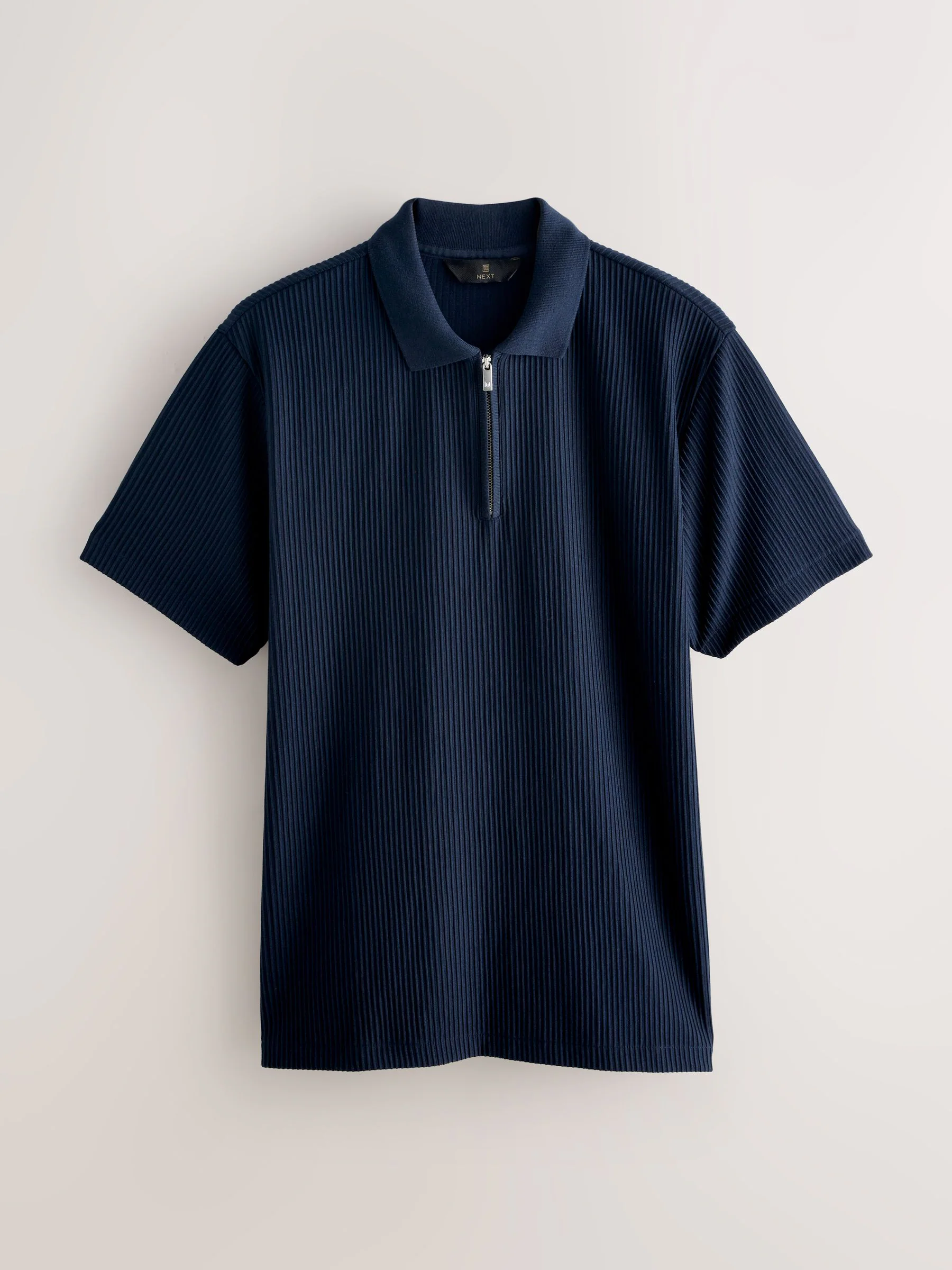 Donkerblauw - Smart poloshirt met textuur en rits