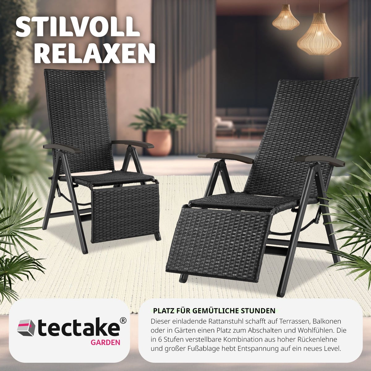 Rotan stoel tectake Brisbane met aluminium frame 58 x 77 x 113 cm