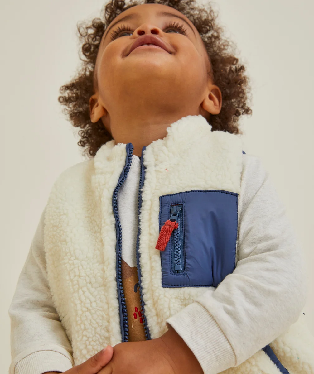 DOUDOUNE BÉBÉ GARÇON EN REMBOURRAGE RECYCLÉ BLEUE ET SHERPA
