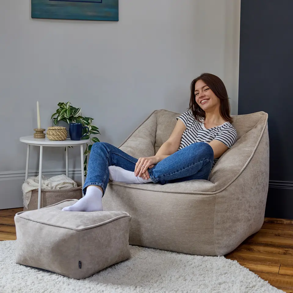 icon Zitzak en Poef Natalia - Chenille Zitzak Fauteuil - Beige