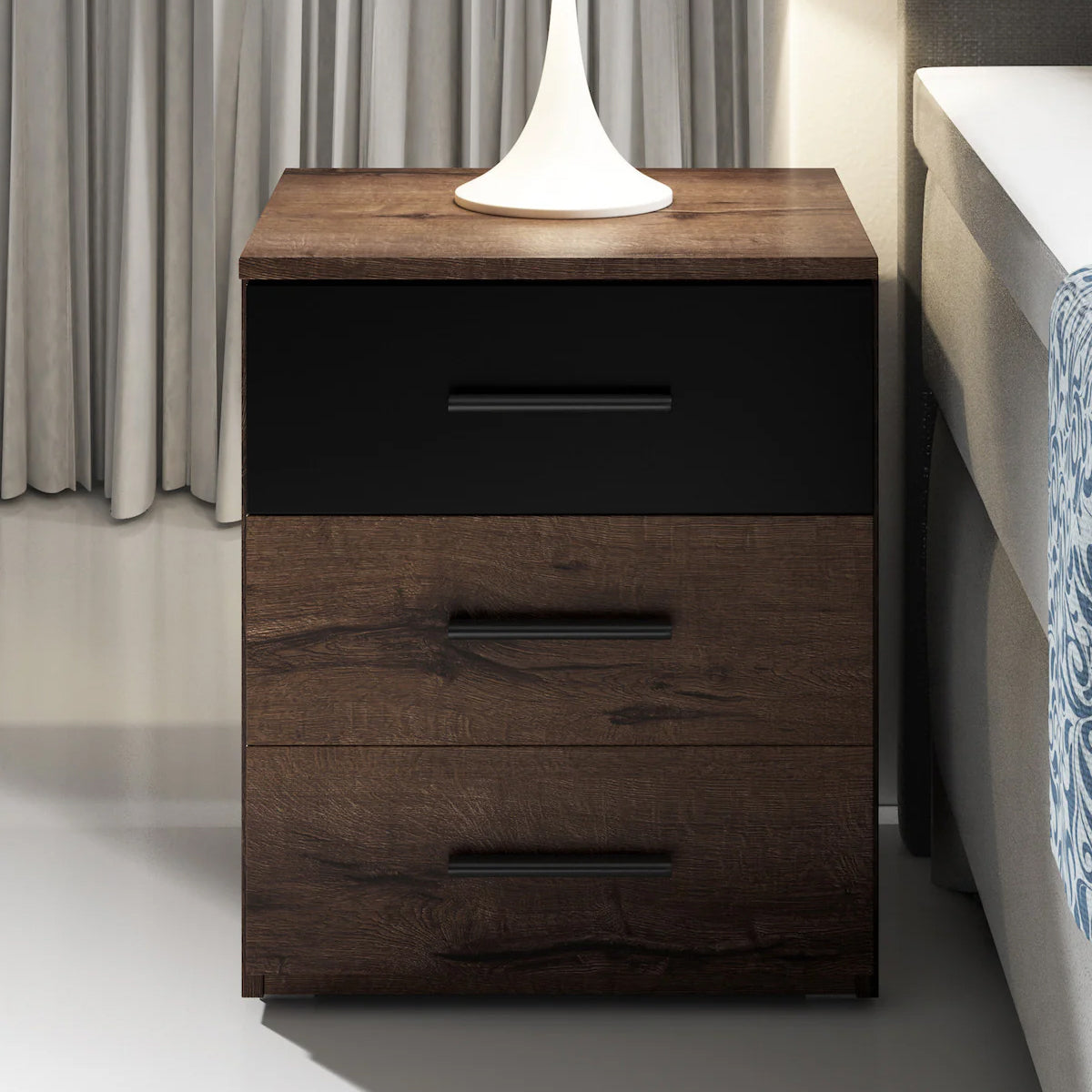 Meubella - Nachtkastje Brown - Zwart - Eiken - 46 cm