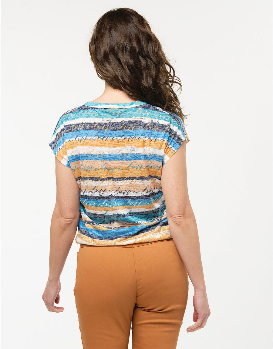Top beige sable et bleu
