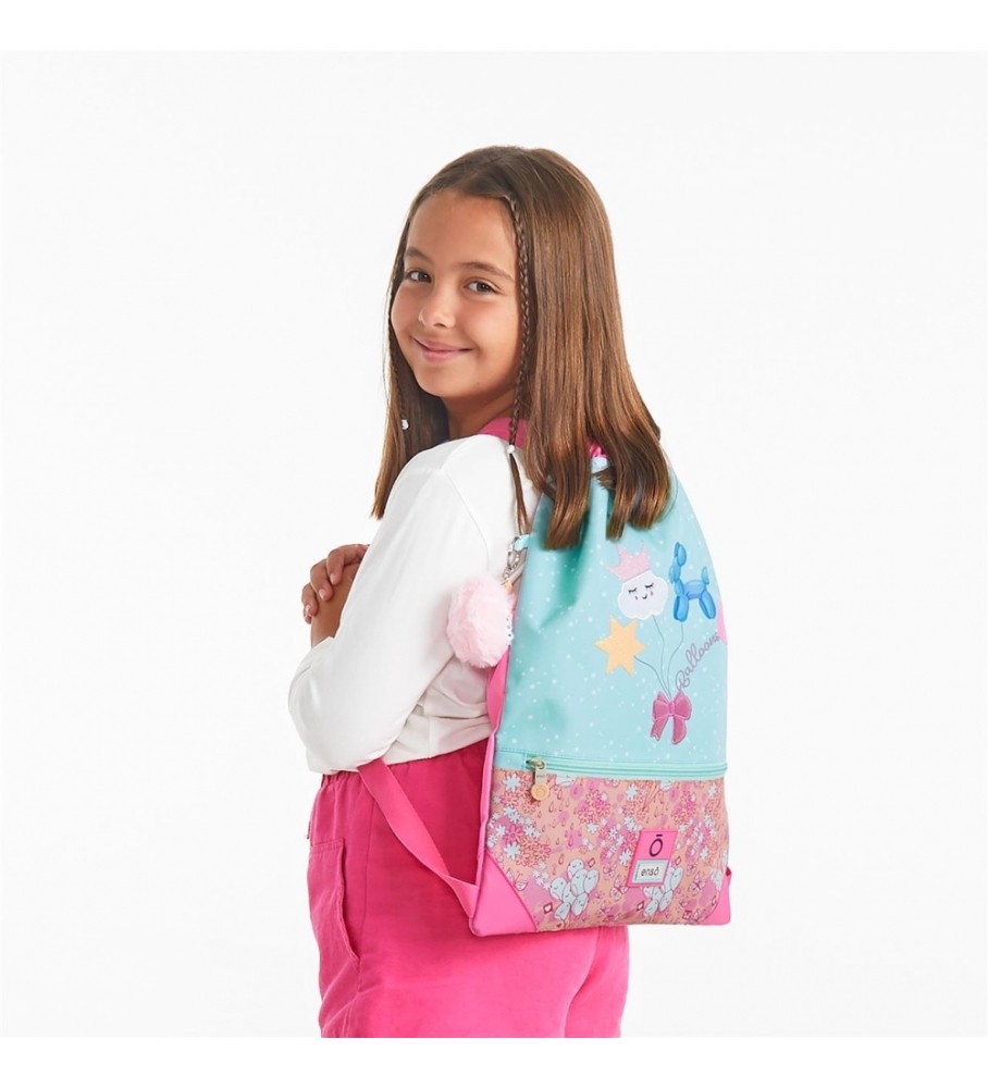 Mochila Enso com cordão e balões turquesa