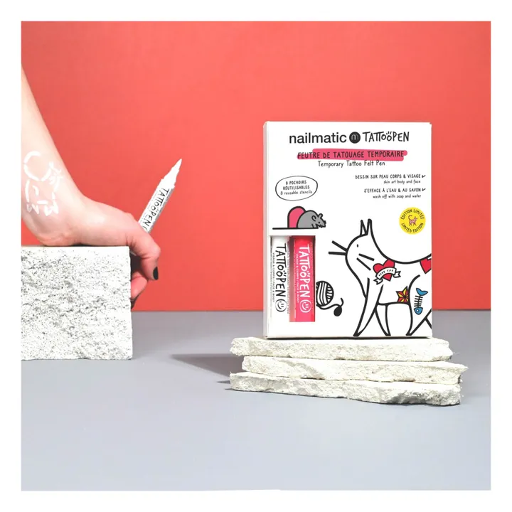 Nailmatic Kids Coffret duo Tattoopen & Pochoir Réutilisable Cat x AMI IMAGINAIRE