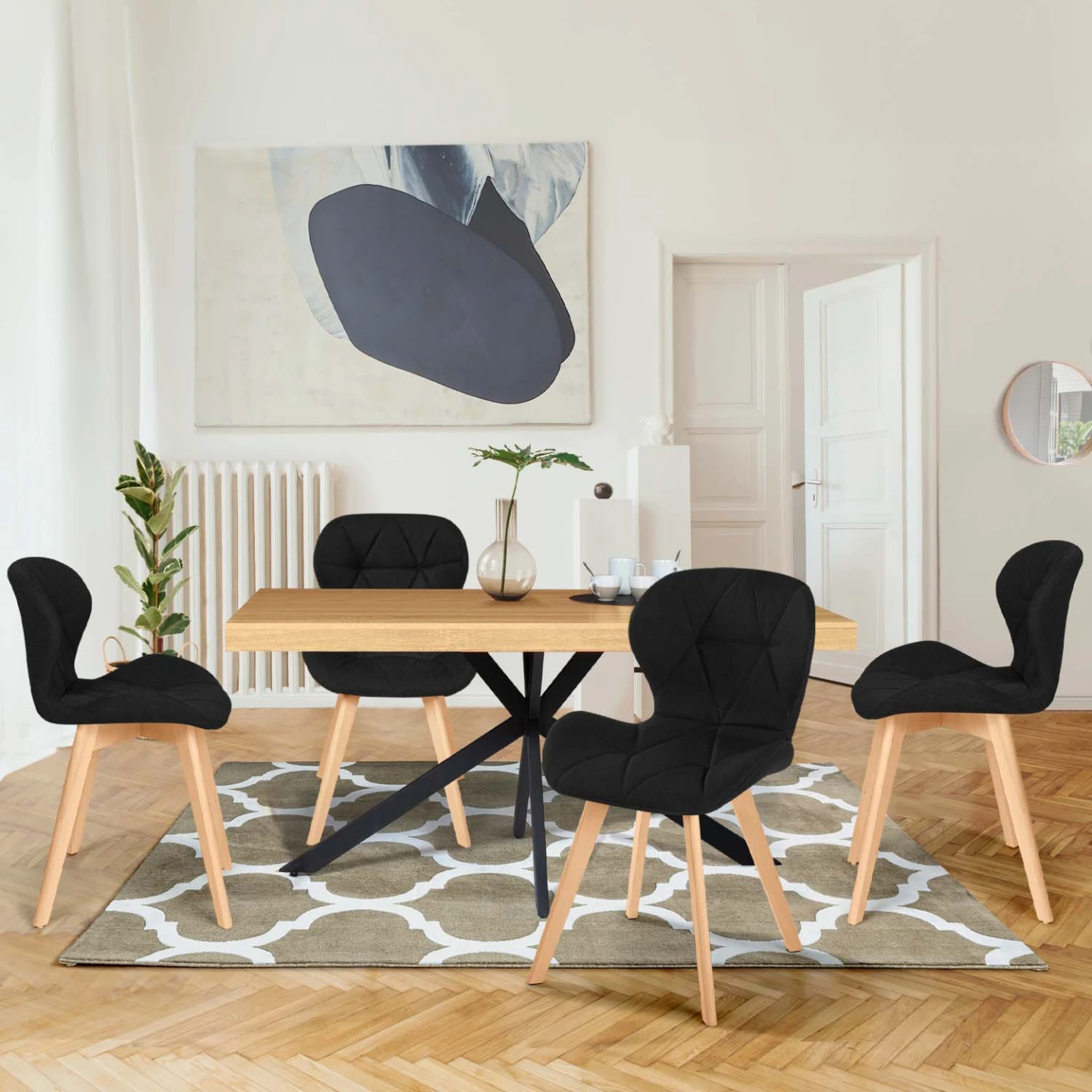 Lot de 4 chaises ROBINE en PU noires pour salle à manger