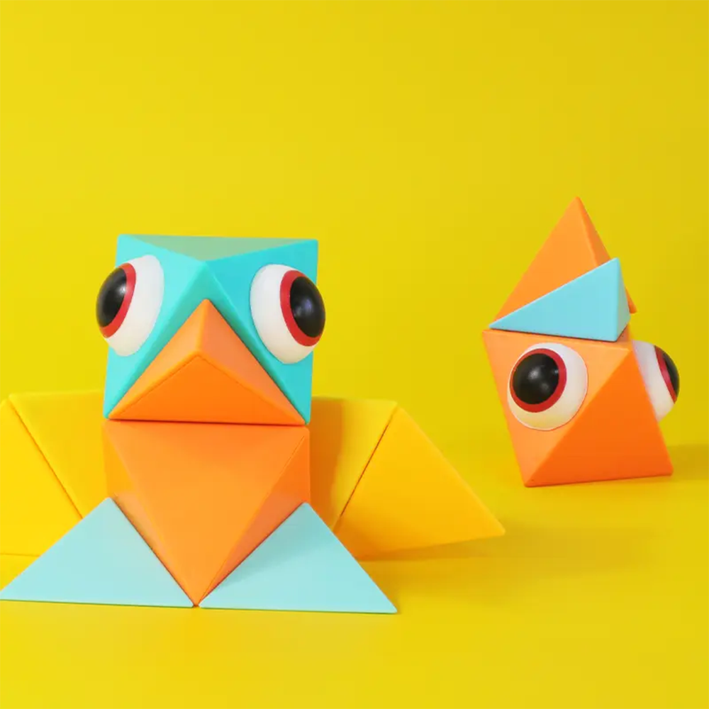 (12-tlg. Set) Magnet Pyramiden Bausteine DIY Kinder Spielzeug Magnetische Fliesen Lernspiel - Bunt