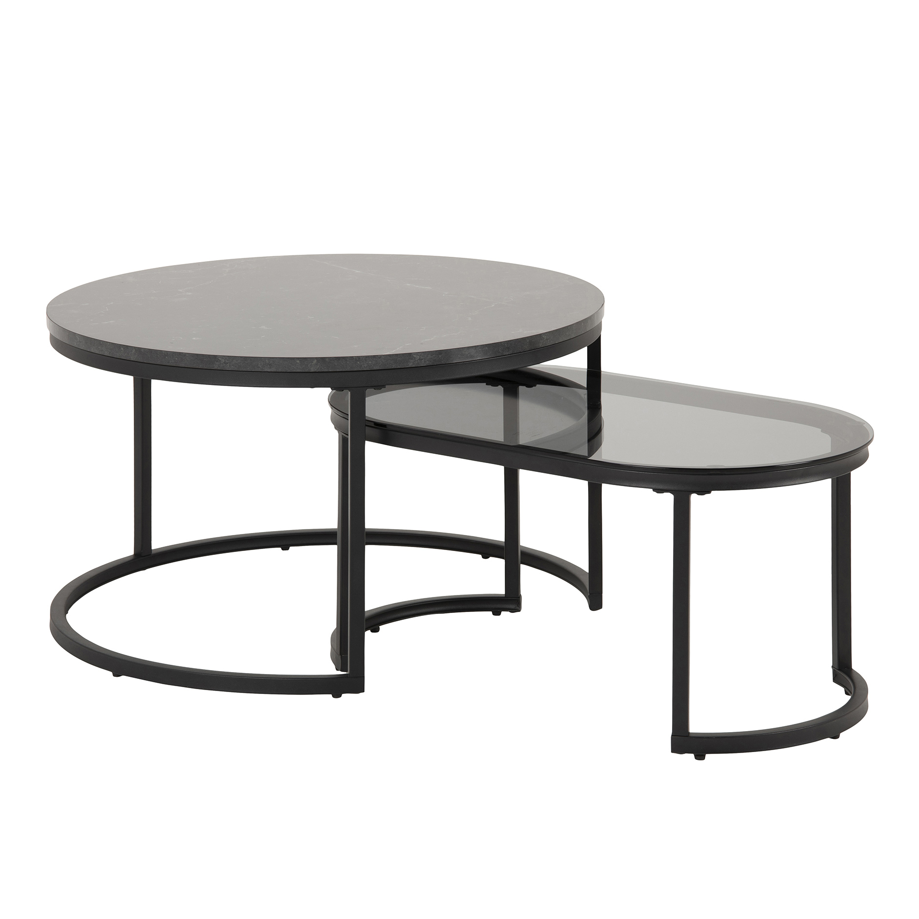 2-teiliges Couchtisch-Set SPIRO - schwarz - Marmoroptik