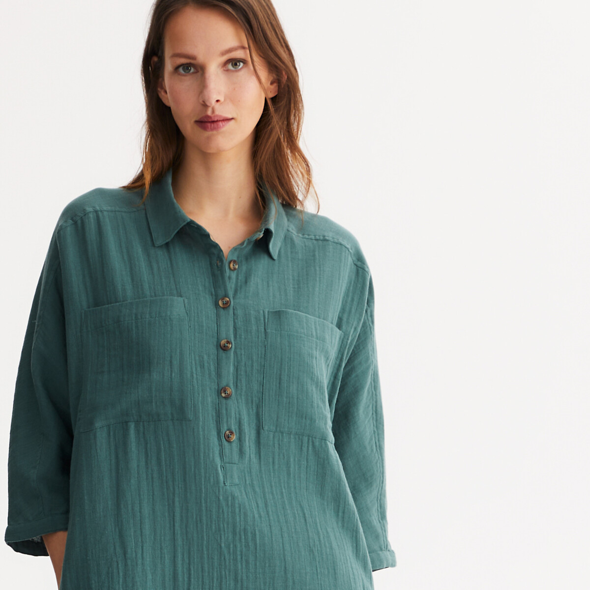 ANNE WEYBURN<br>Vestido reto, na altura do joelho, em algodão