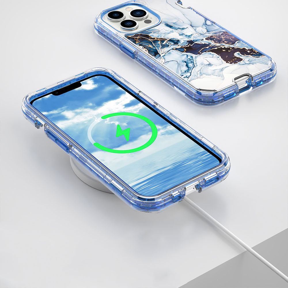 iPhone 12 / iPhone 12 Pro Hybrid Hülle TPU Bumper mit Acryl Rückseite im Marble Marmor Design - Style 3