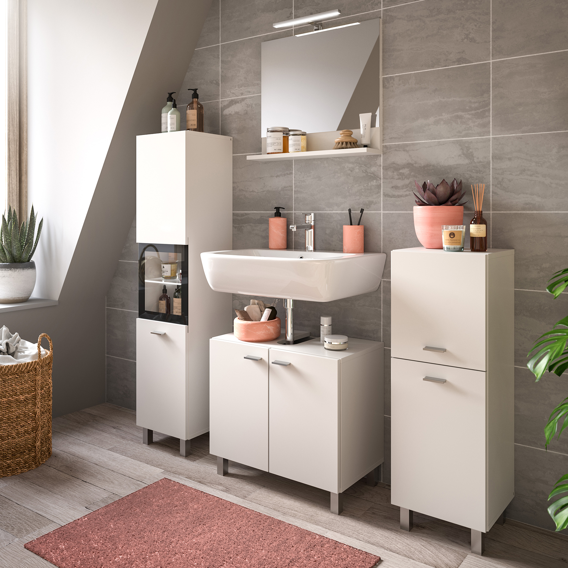 Badschrank BOSTON - weiß-schwarz - 30 cm