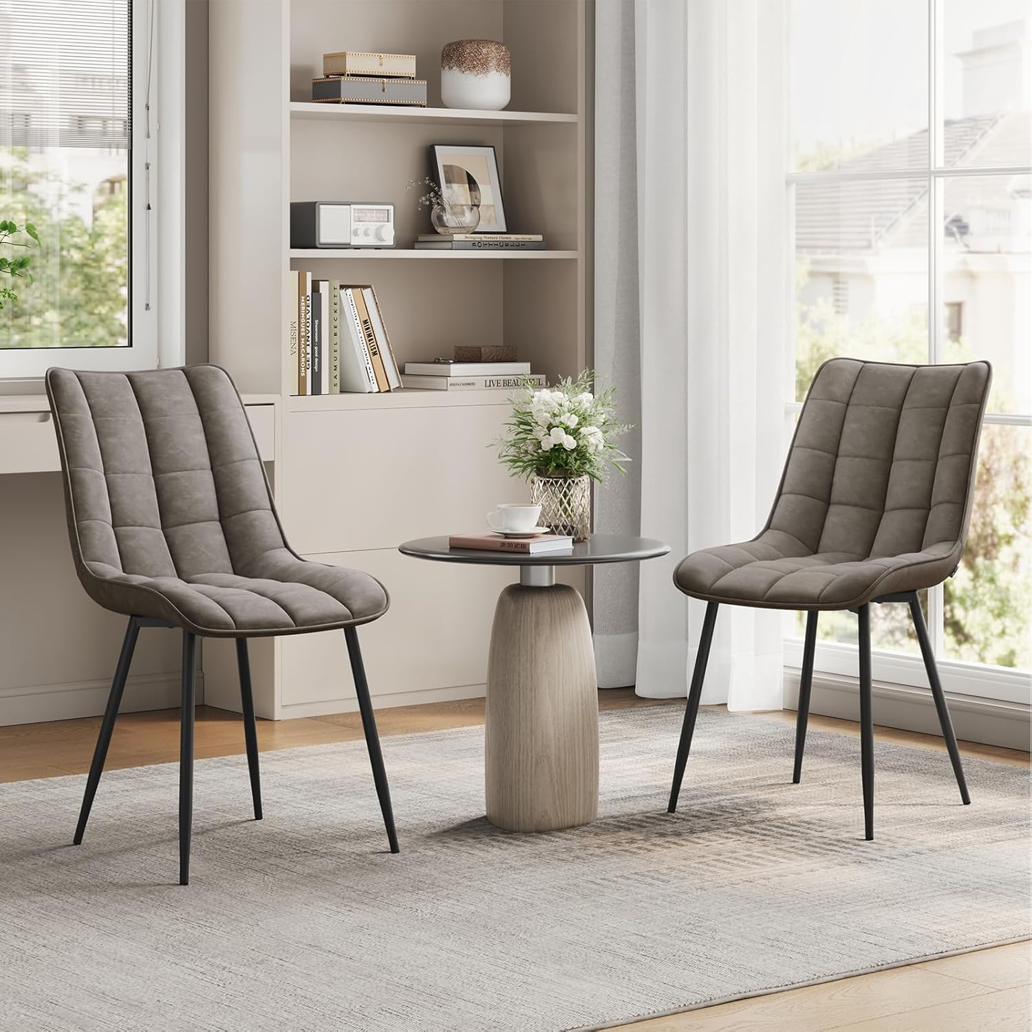 WOLTU Esszimmerstühle 2er Set, für Wohnzimmer Küche Esszimmer, Küchenstühle gepolstert mit Rückenlehne, Sitzfläche aus Kunstleder, mit Metallbeinen, bis 150 kg belastbar, Dunkelgrau