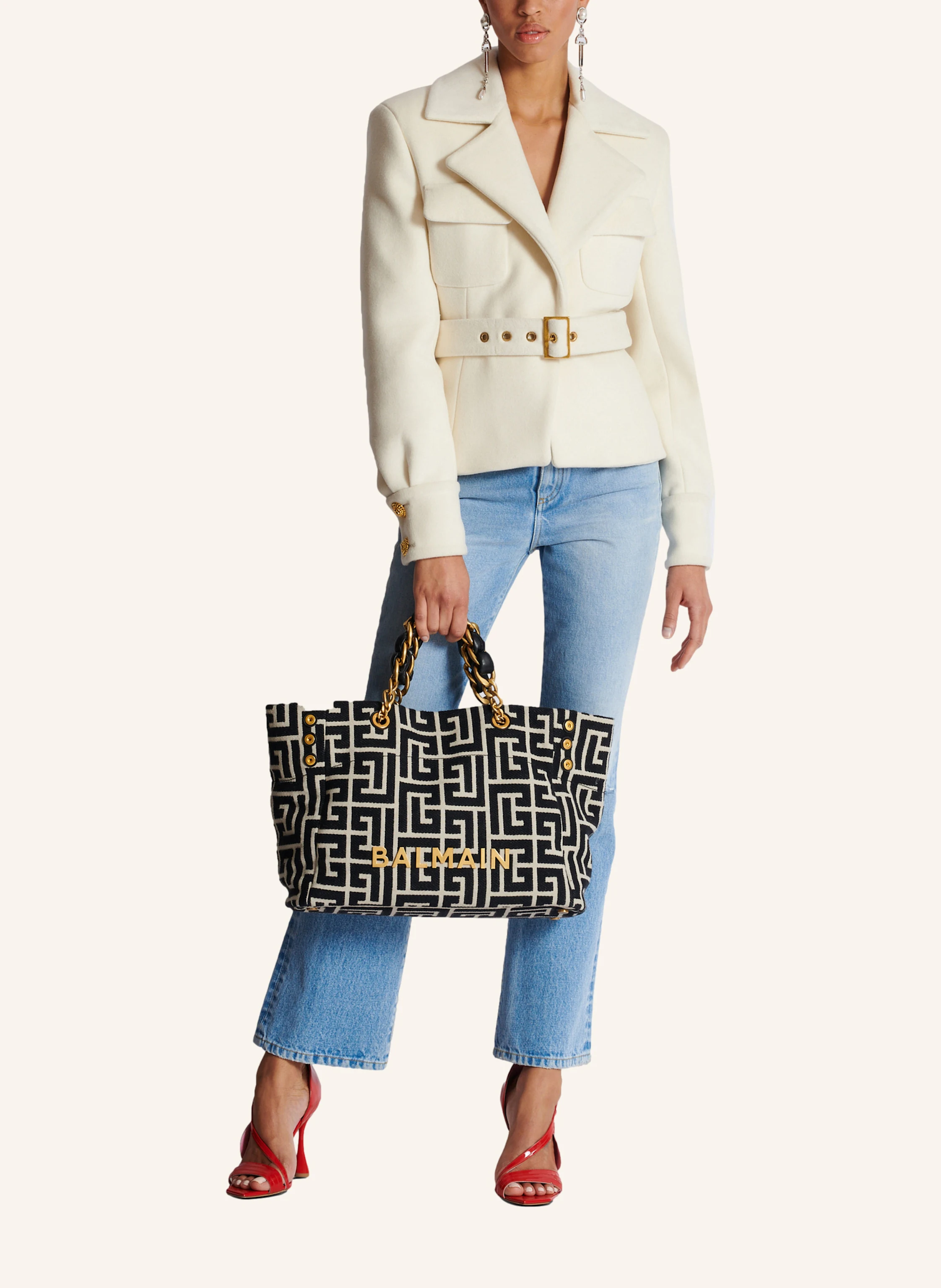 BALMAIN Shopper 1945 Soft aus Jacquard-Canvas mit Monogramm PB Labyrinthe