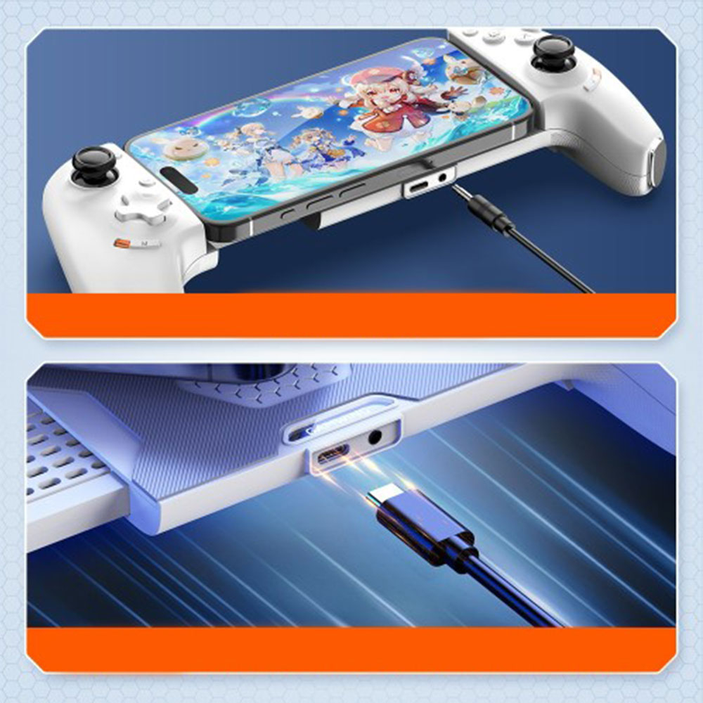 Mobiler Smartphone Verstellbarer Gamepad Controller mit USB-C und 3.5mm Klinken-Anschluss (115-193mm) - Weiss