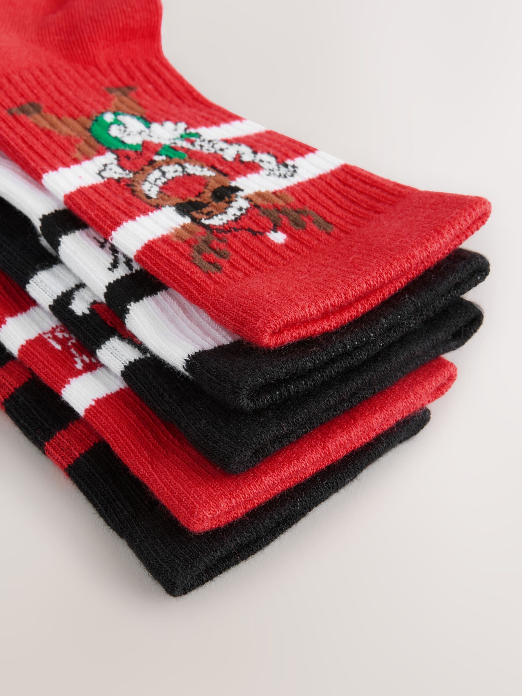 Rood/zwart - Kerstsokken met hoog aandeel katoen, verpakking van 5