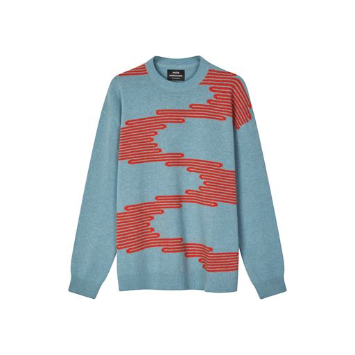 Mads Nørgaard Vilhelm Eco Wool Lines Striktrøje, Slate, XL
