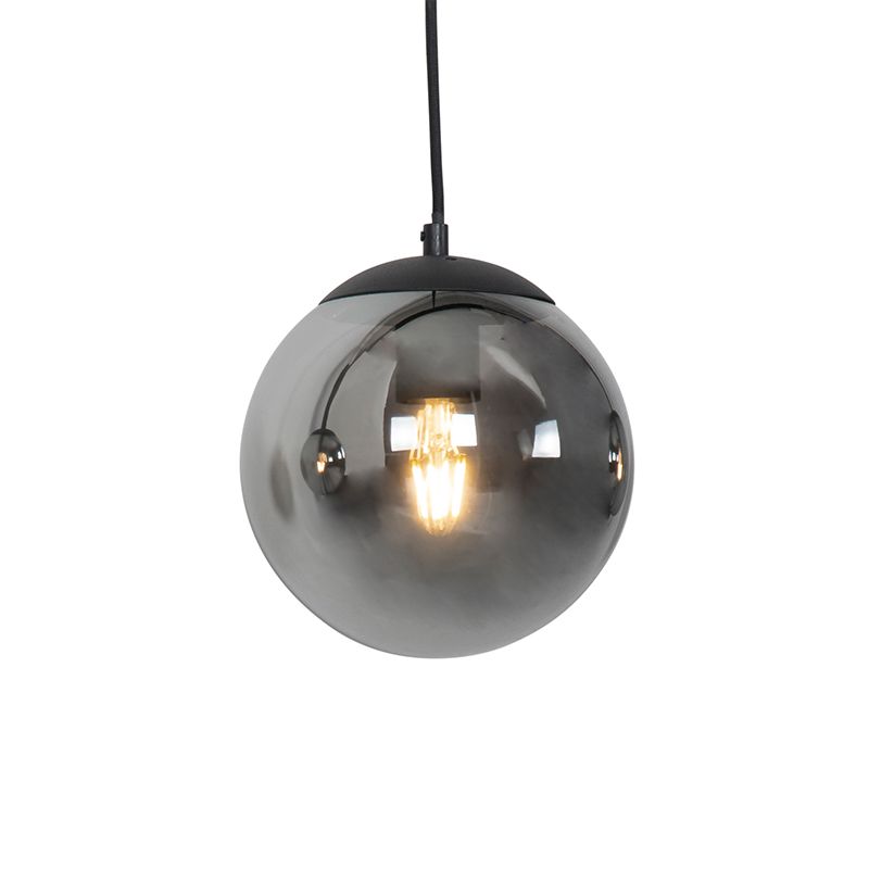Art deco hanglamp zwart en smoke glas 3-lichts - Pallon