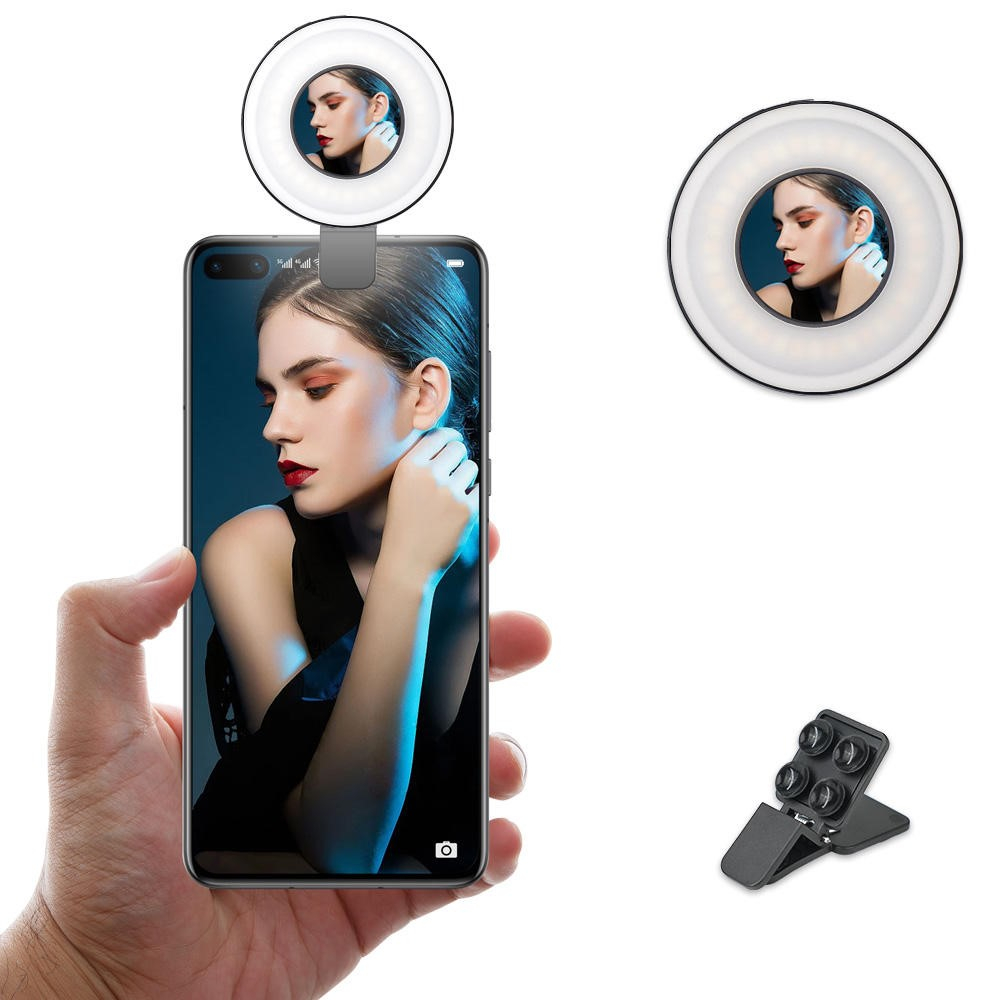 LED Foto / Video Dimmbare Ringleuchte mit MagSafe Magnet und Clip-Halterung für Smartphone / Laptop / Tablet - Schwarz