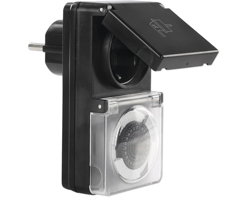 IP44 mechanische tijdschakelaar, zwart, geschikt voor buitengebruik tot 3500 W
