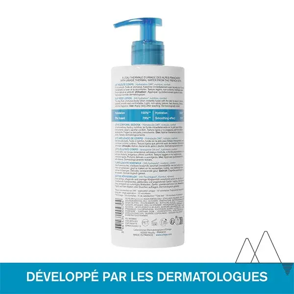 Loção Corporal Aveludada Uriage com Água Termal, Hidratante para Pele Seca e Sensível, 500ml