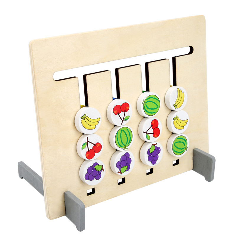 (22x18cm) Holz Sortier Spiel Kinder Lern Spielzeug Schiebe Puzzle Gehirn Training mit Früchten   Farben