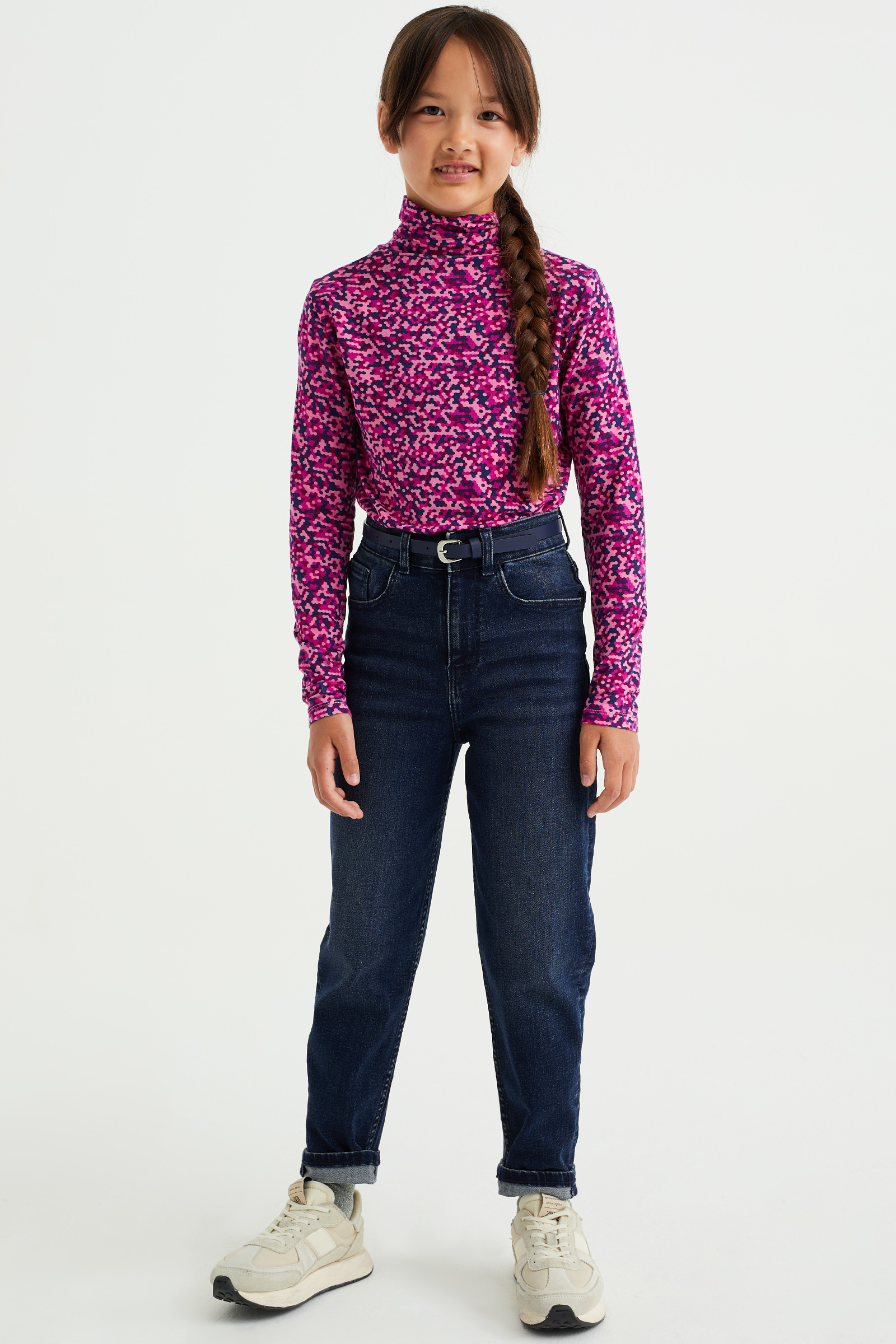 Meisjes high rise mom fit jeans met stretch Blue Ridge Donkerblauw