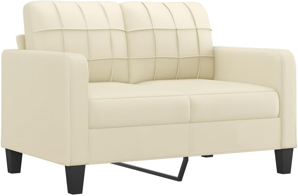 2 Sitzer(120cm) + 2 Sitzer Sofa (140cm) +Fußhocker mit Kissen Couch Loungesofa Sessel Kunstleder Creme