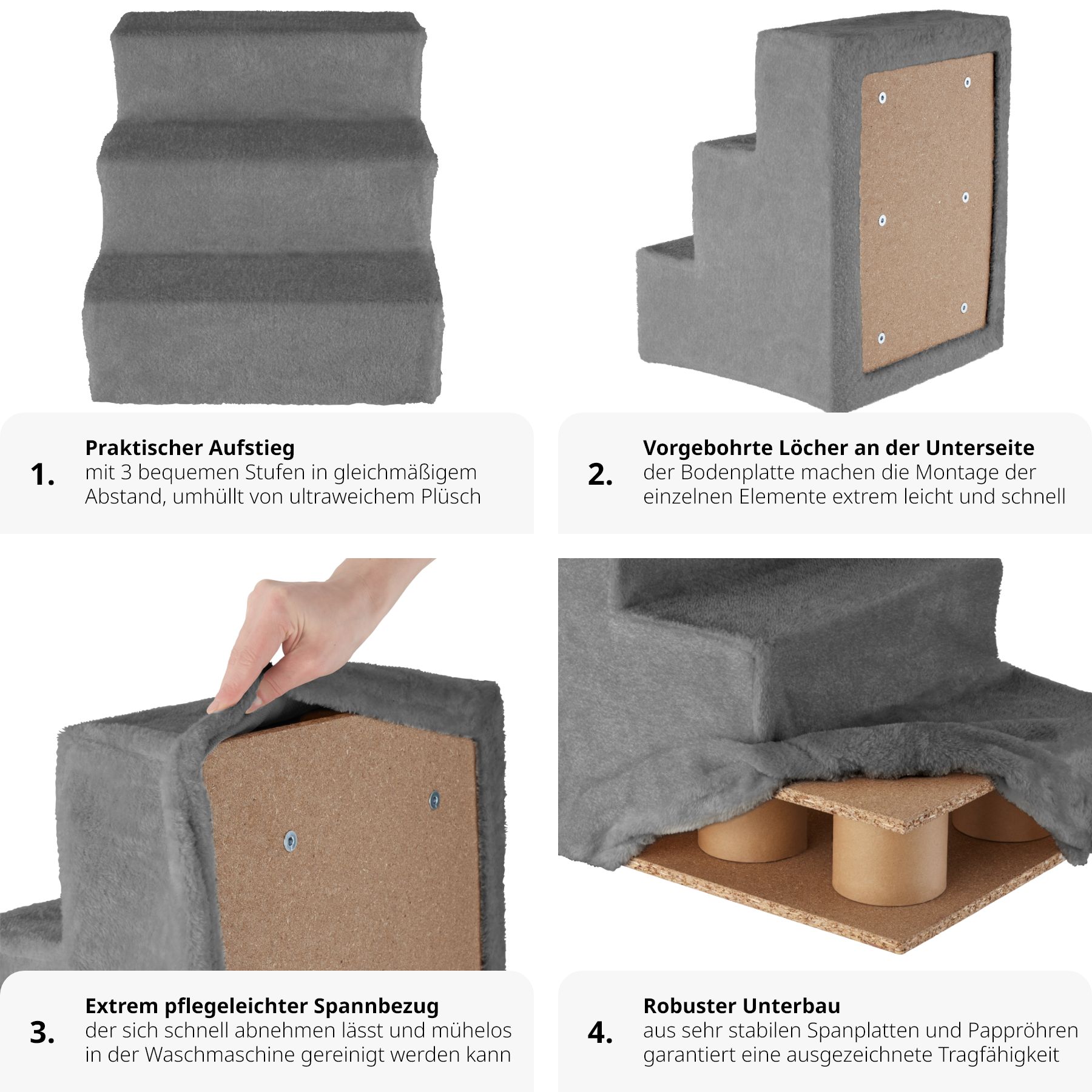 tectake® Haustiertreppe, für Hunde und Katzen, Belastbarkeit 50 kg, pflegeleicht, 37 x 45 x 34,5 cm