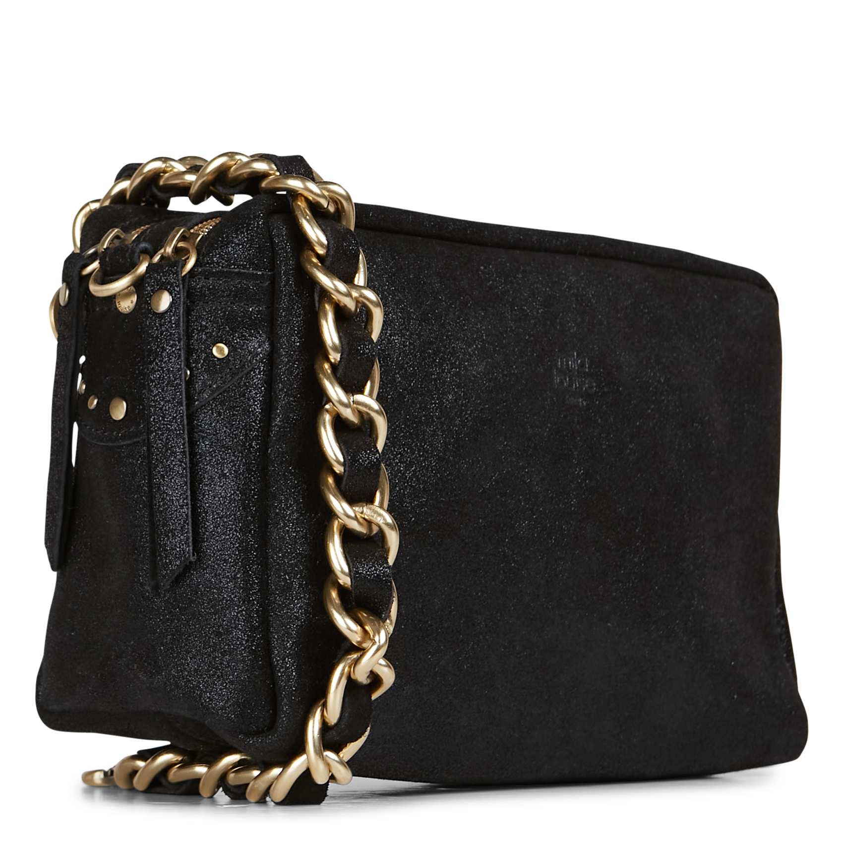 MAMA - Sac bandoulière en croûte de cuir métallisé | Noir