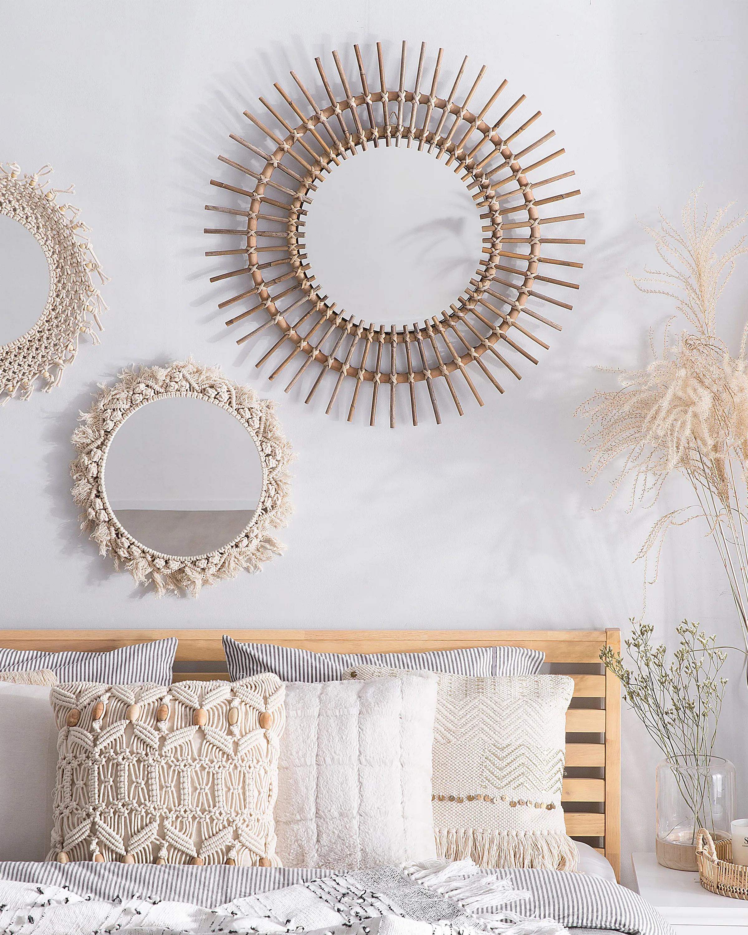 Wandspiegel STENEN 76 cm 76 cm Rotan Zandbeige